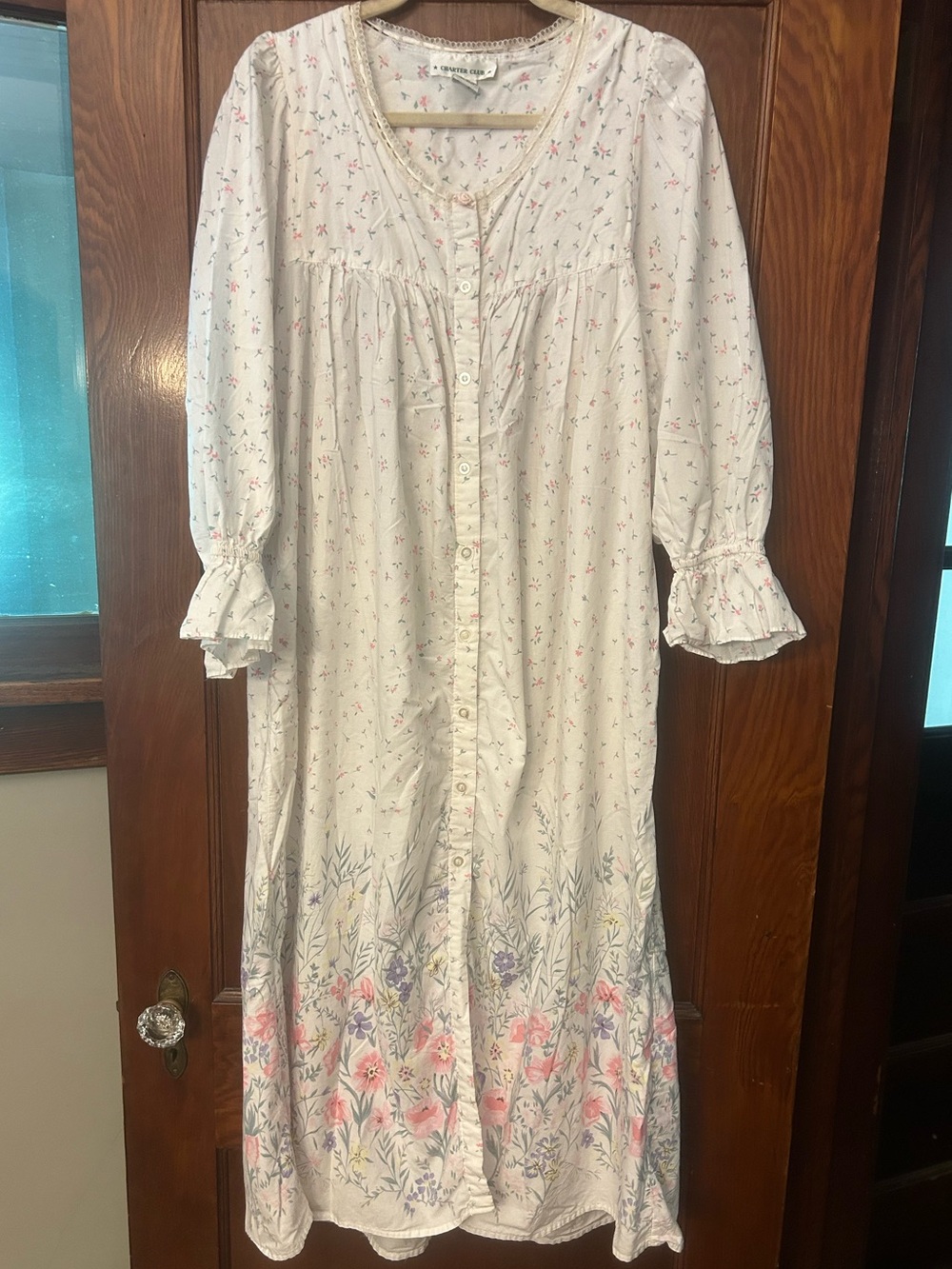 Vintage Early 90's Charter Club Cotton Floral Romantic Nightgown White  M